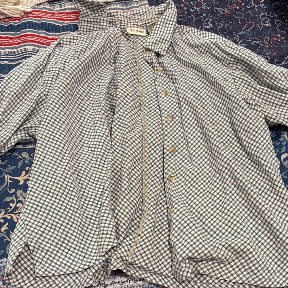 Men's Blue and White Checkered Jacket